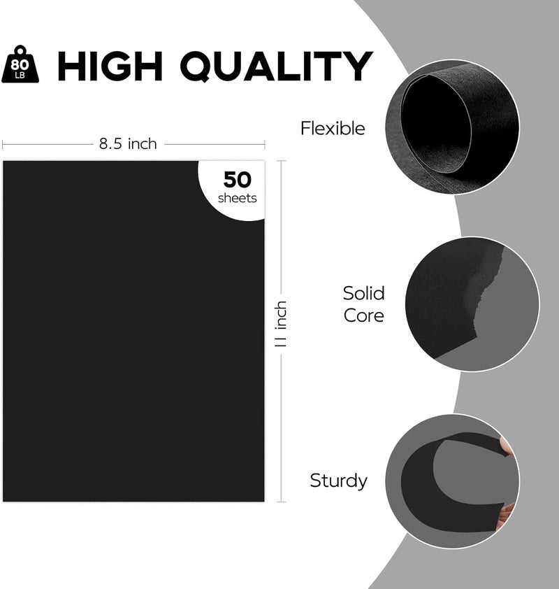 Goefun 50 Sheets Black Cardstock 8.5 x 11 Thick Paper, 80lb Card Stock Paper for Halloween, Invitations, Scrapbooking, Crafts, DIY Cards - Image 2
